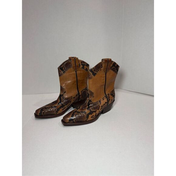 New Vic Matie Brown Snake Skin Short Cowgirl Boots Size 36 EU (US 6) - Picture 2 of 10